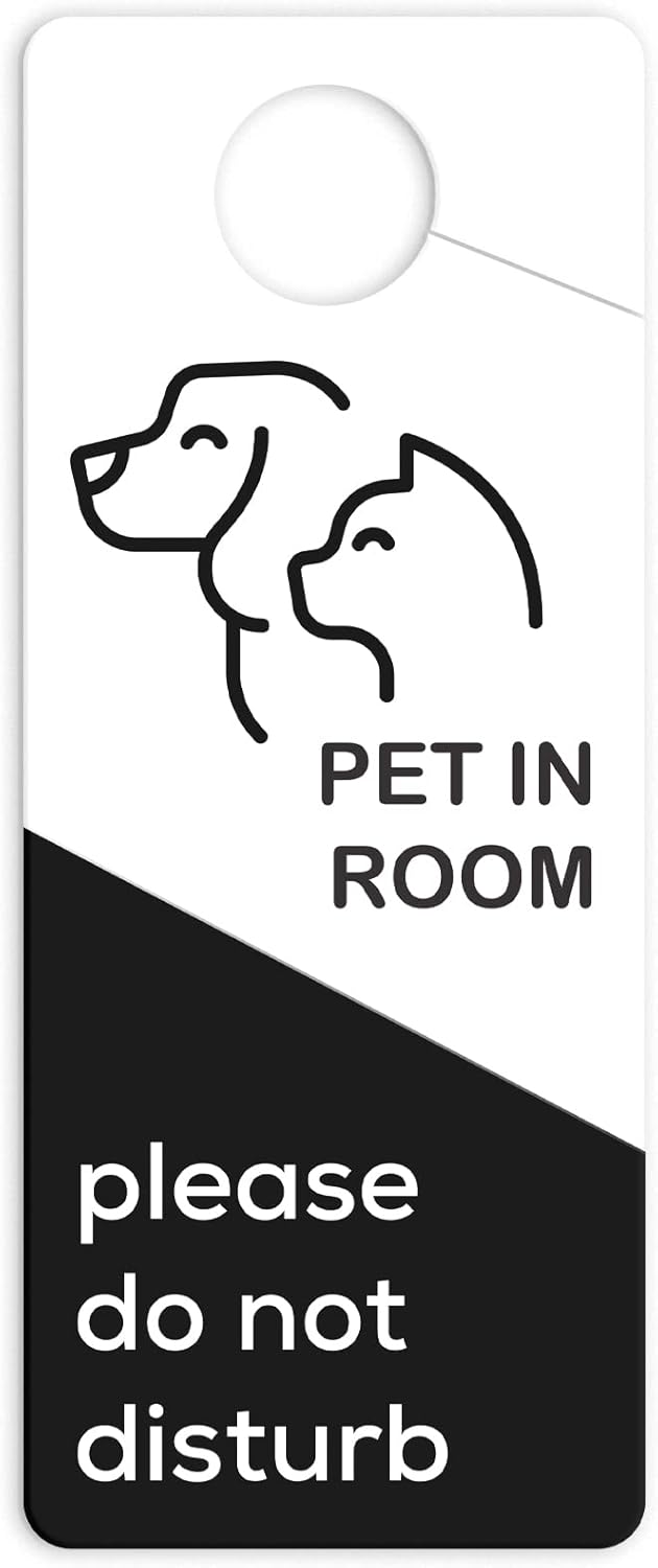 Hotel Door Hanger Do Not Disturb Signs for Pets Pet-Friendly Hotel Plastic Black and White Housekeeping Service Sign (Set of 10)