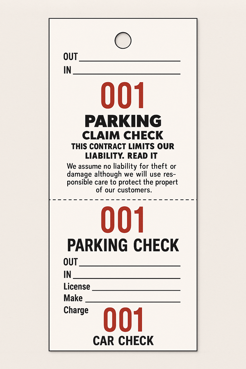 Parking Tag - Basic (1000 a box $49.99 per box)