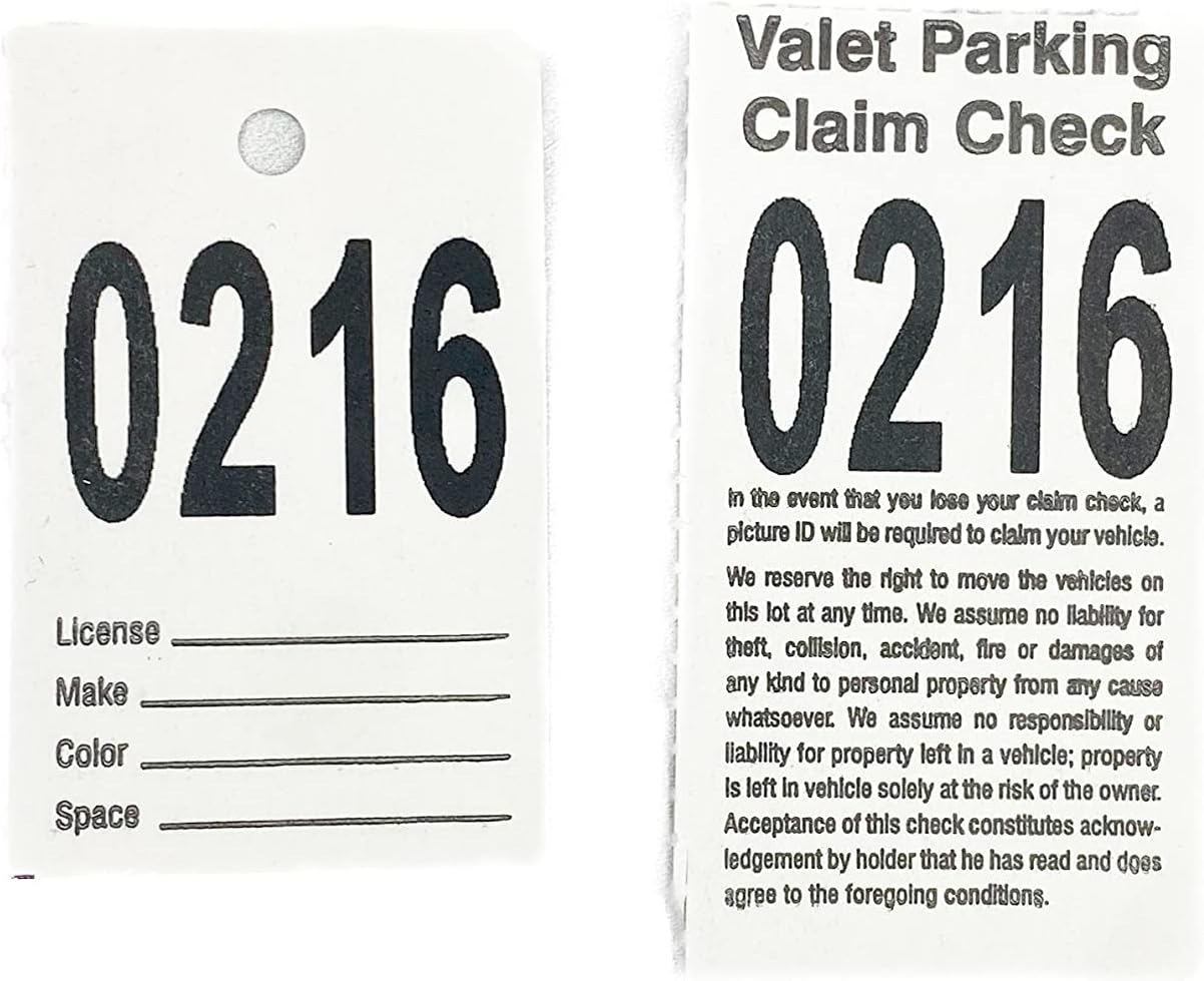 Extra Large Numbered Claim Check for Valet Parking - Hangs from Rearview Mirror 3 Piece Ticket with Large Serial Numbering with Perforated Claim Ticket (Set of 1000)