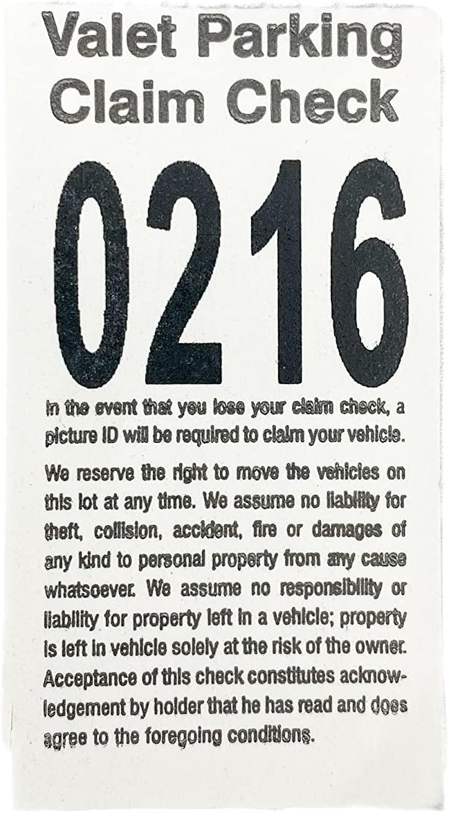 Extra Large Numbered Claim Check for Valet Parking - Hangs from Rearview Mirror 3 Piece Ticket with Large Serial Numbering with Perforated Claim Ticket (Set of 1000)