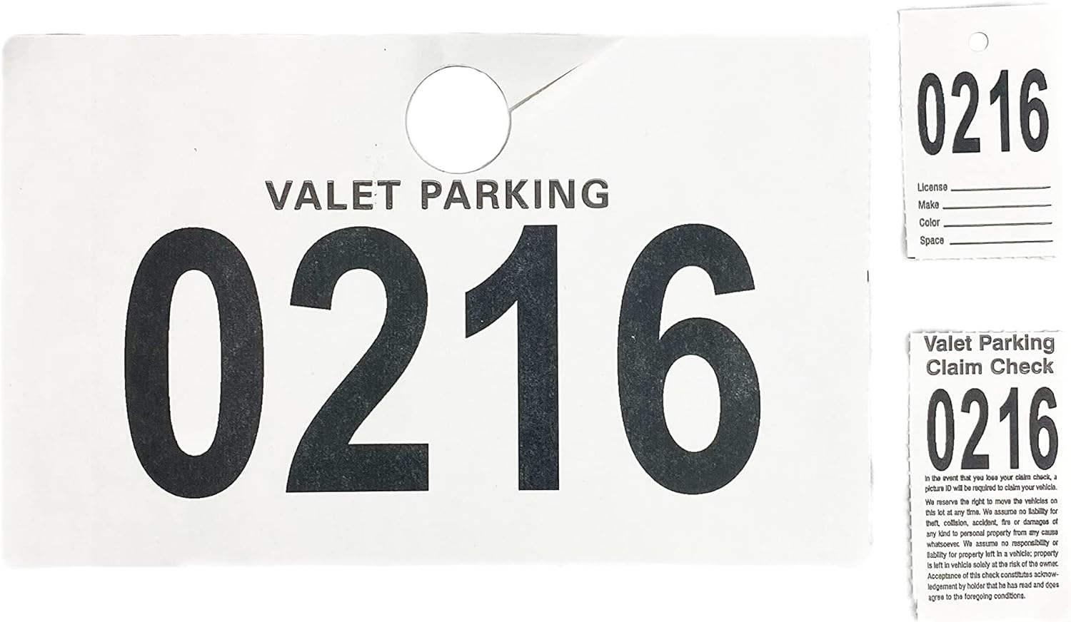 Extra Large Numbered Claim Check for Valet Parking - Hangs from Rearview Mirror 3 Piece Ticket with Large Serial Numbering with Perforated Claim Ticket (Set of 1000)