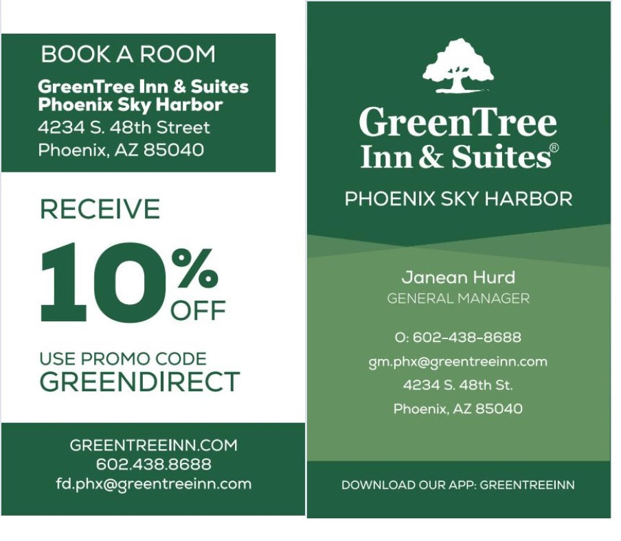 Greentree Inn Phoenix Sky Harbor Business Cards