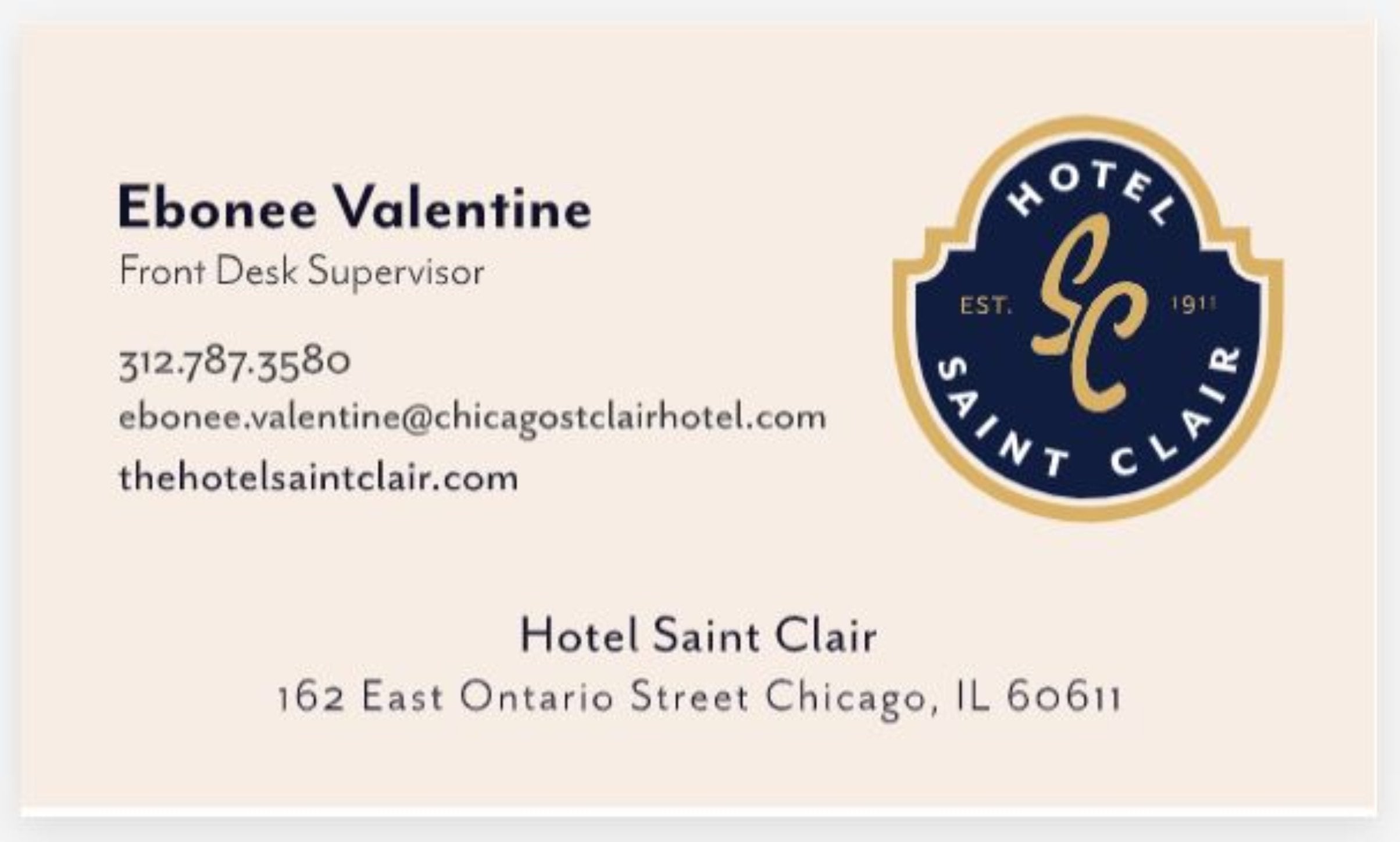 Hotel Saint Clair Custom Business Cards