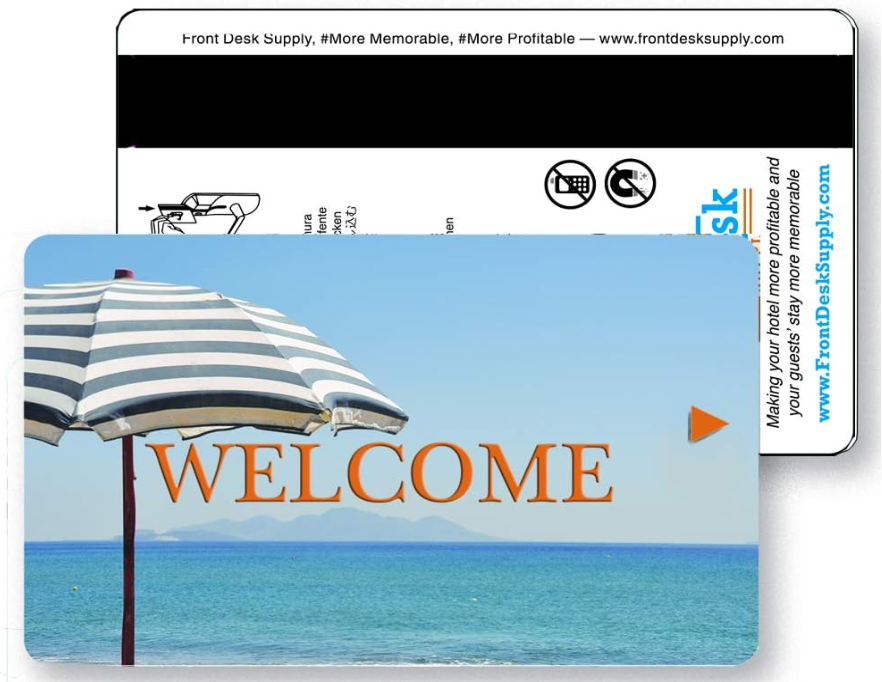 Magnetic Stripe Hotel Key Cards - Welcome with Beach Umbrella Design for Beach Bungalow Inn & Suites (500 cards per box / $70 per box)