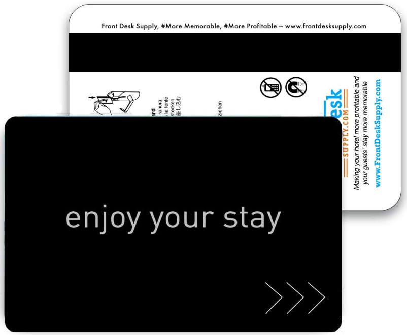 Magnetic Stripe Key Cards - Enjoy Your Stay Black Design for Woolley's Classic Suites (500 cards per box / $70 per box)