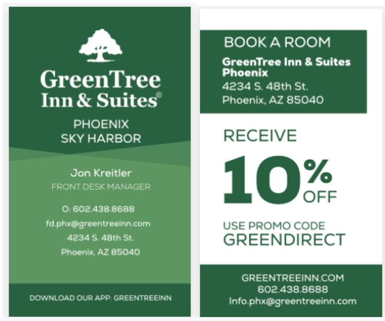 Greentree Inn Phoenix Sky Harbor Business Cards