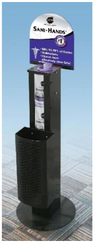Sani-Hands Standing Sanitizer Wipe Dispenser with Trash Receptacle + 2 Tubs of Wipe Refills - Front Desk Supply