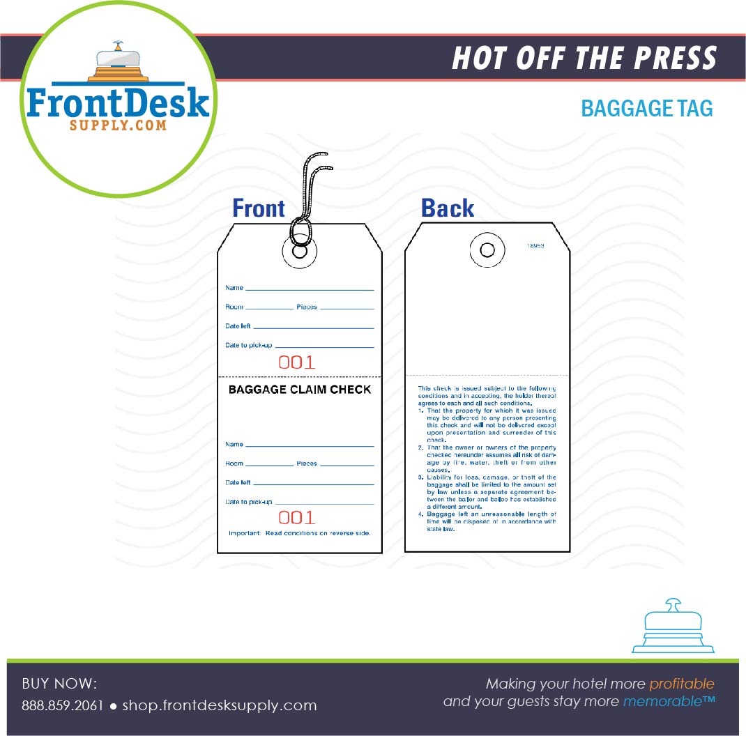 Hotel and Motel Baggage Tag with String - Box of 1,000 - Front Desk Supply