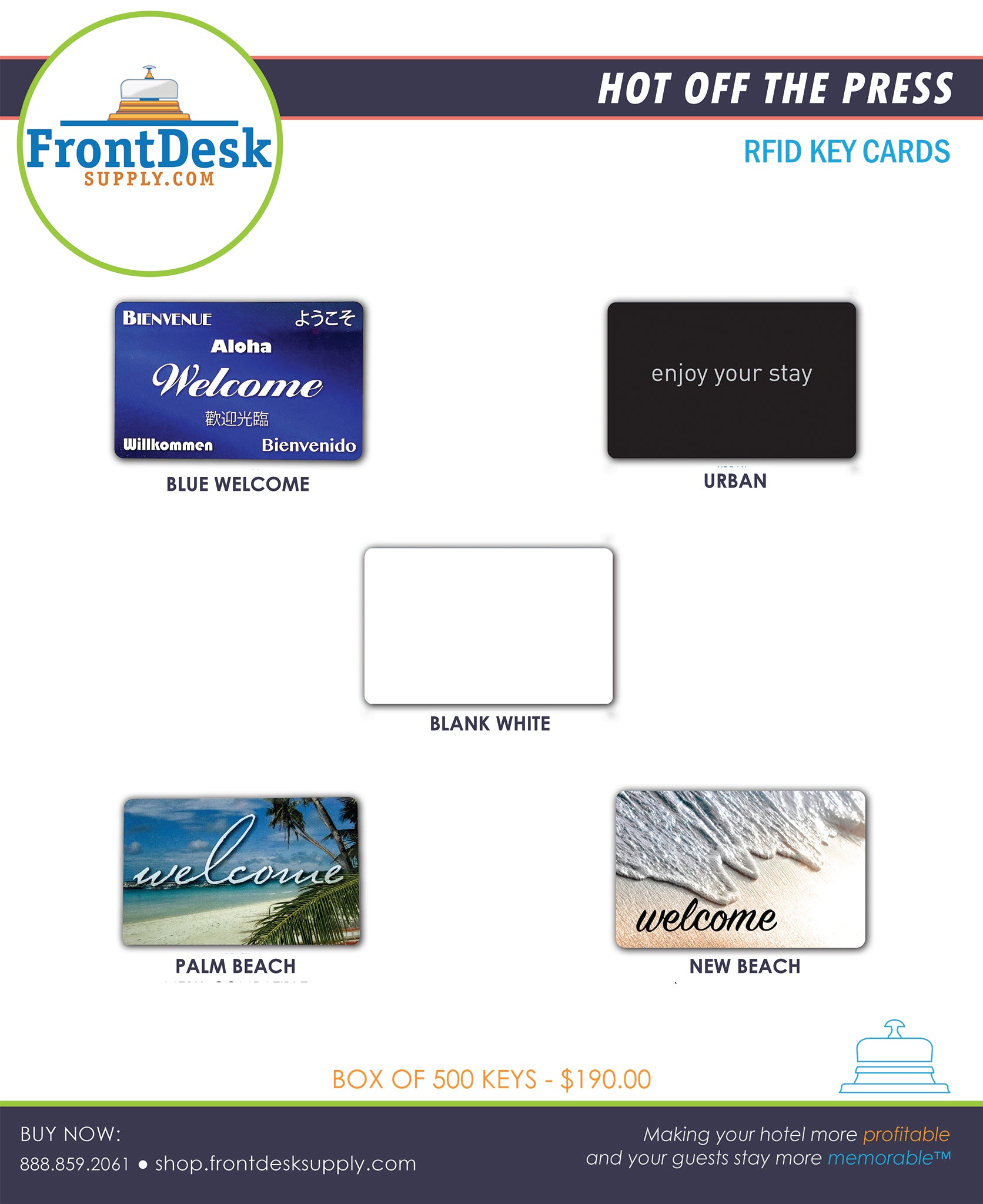 RFID MF1K Compatible Key Cards - Box of 500 - Front Desk Supply