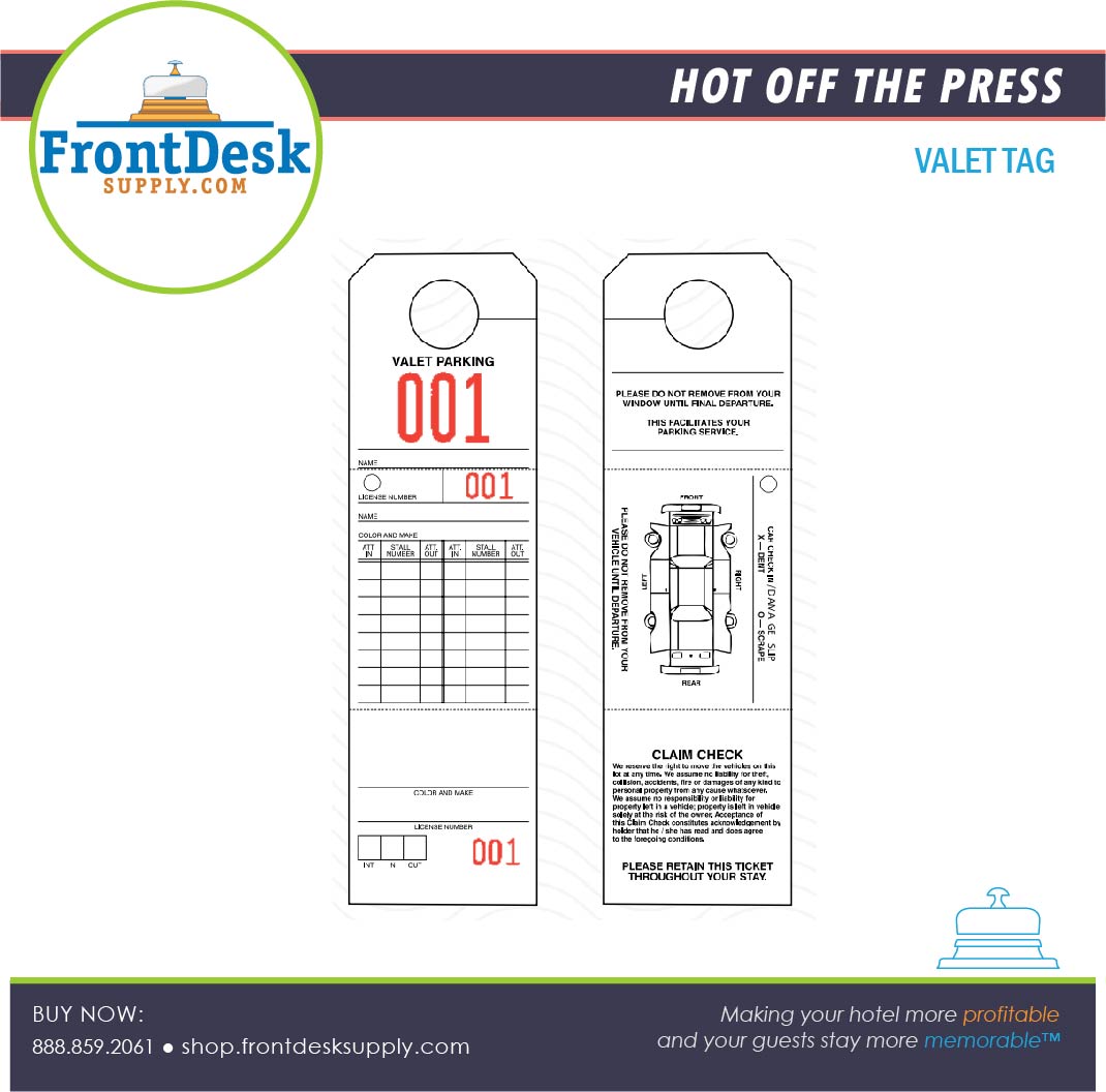 Hotel and Motel Parking Tag - Box of 1,000 - Front Desk Supply