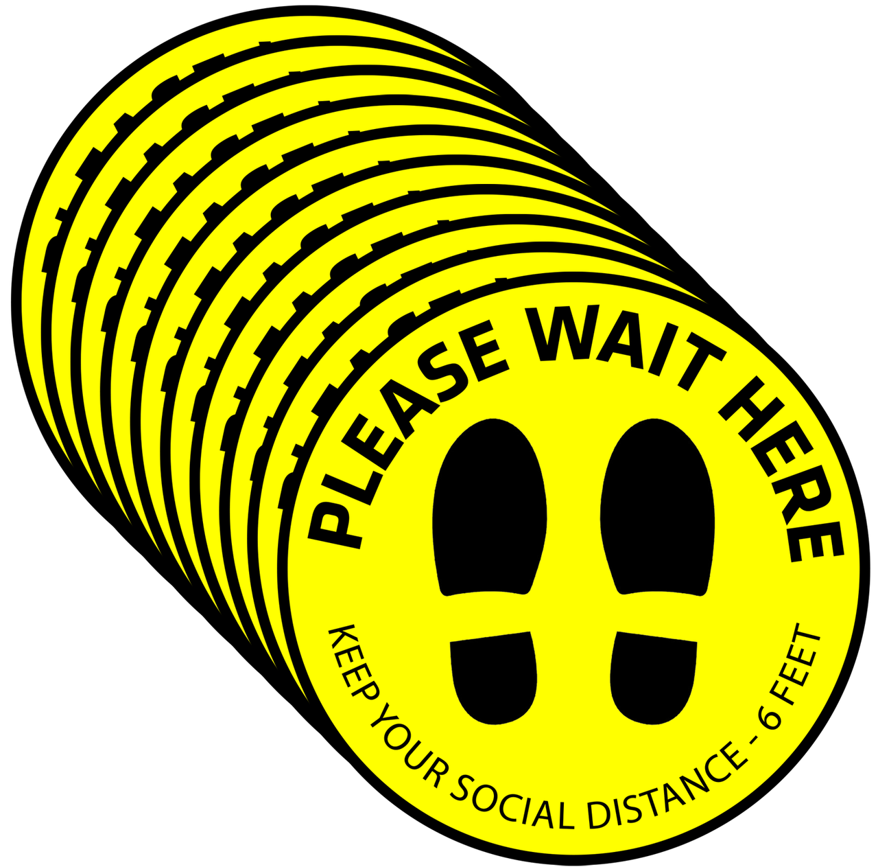6ft Yellow Distancing Floor Signs - Set of 10 - Front Desk Supply
