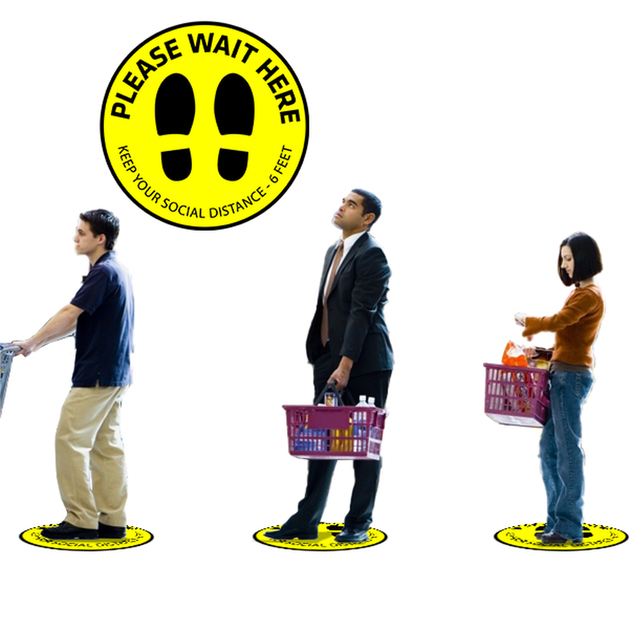 6ft Yellow Distancing Floor Signs - Set of 10 - Front Desk Supply