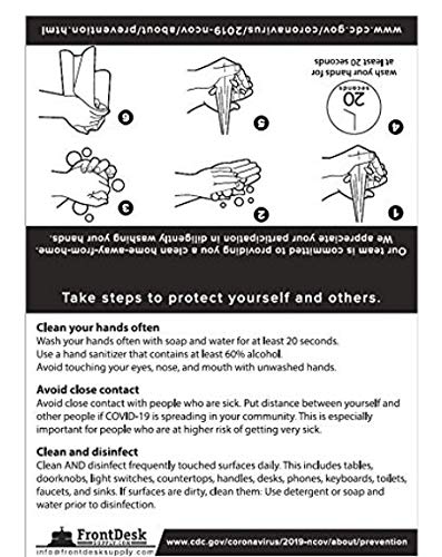 Hand Washing Sign CDC Guidelines Black and White Folding Card 5x7 for Business, Hotel, or Motel (Set of 100)