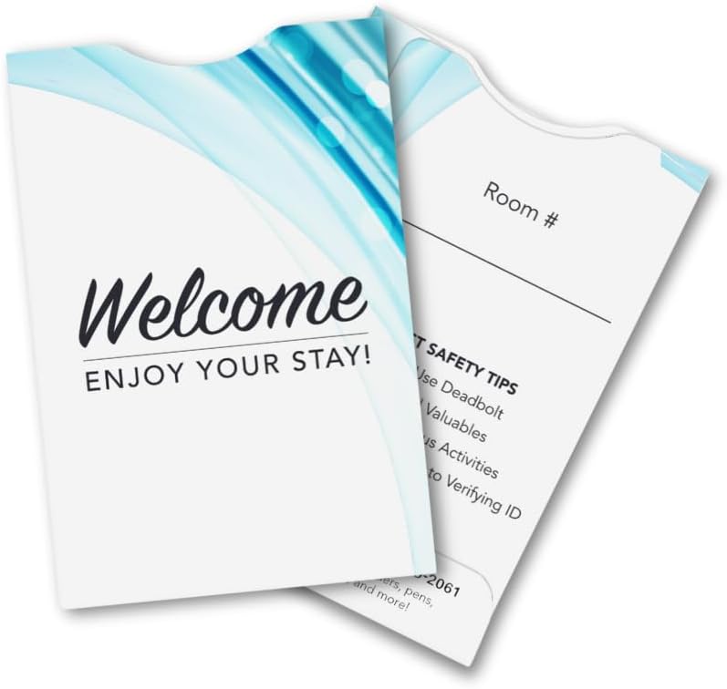 Blue Key Sleeves for Hotel and Motel Key Holders Welcome Design (Set o