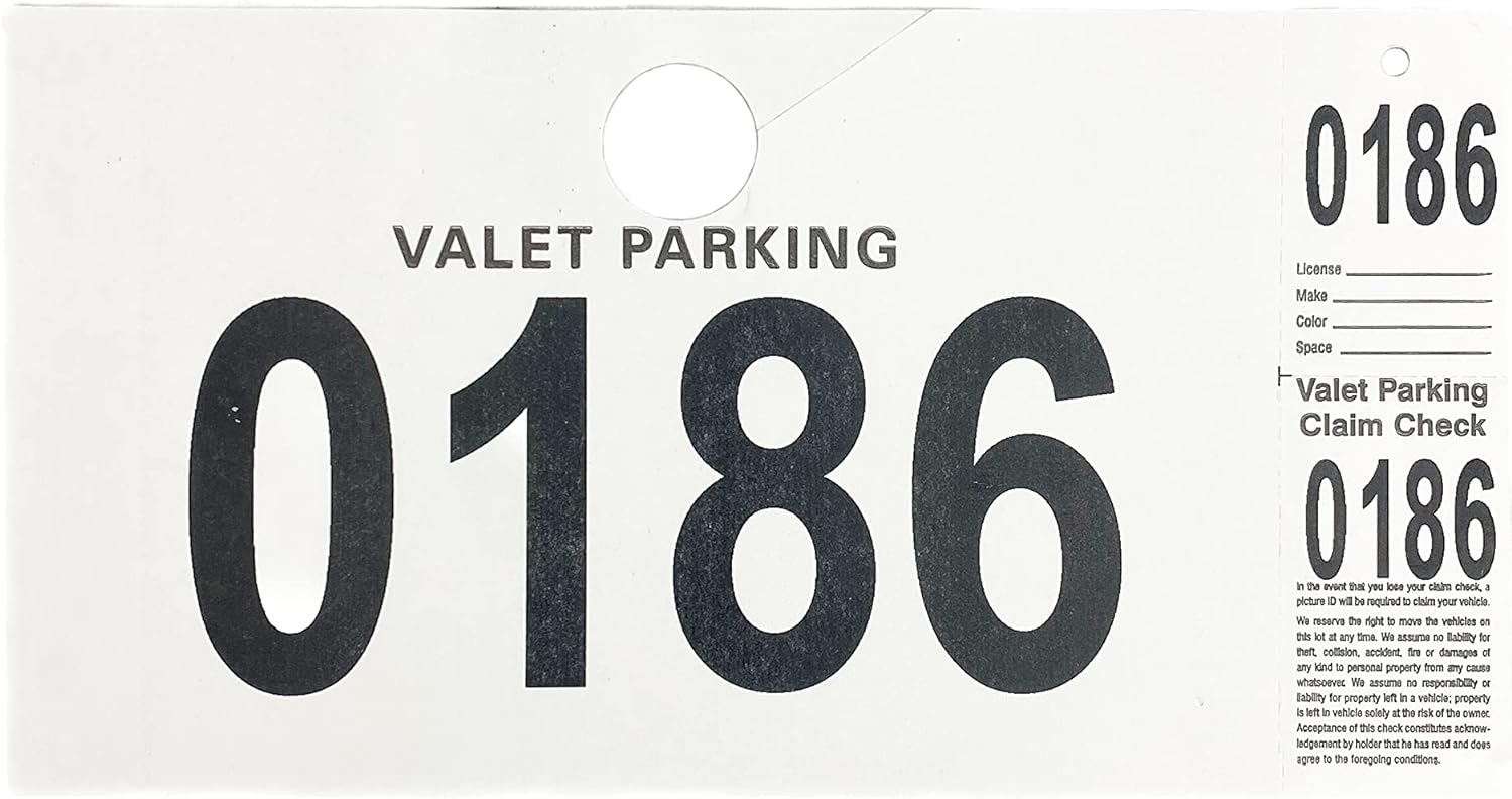 Extra Large Numbered Claim Check for Valet Parking - Hangs from Rearview Mirror 3 Piece Ticket with Large Serial Numbering with Perforated Claim Ticket (Set of 1000)
