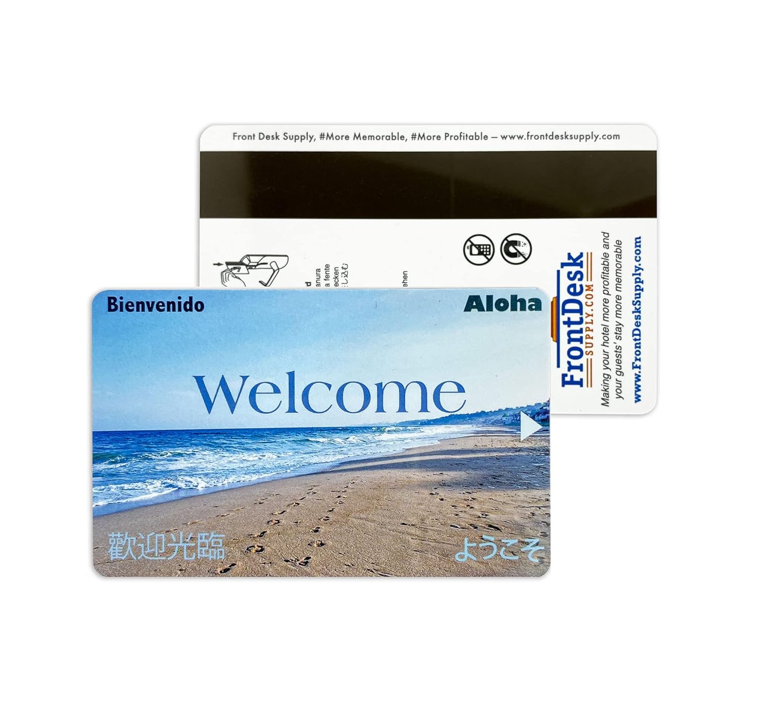 Magnetic Stripe Key Cards for Hotel and Motel - Beach Welcome Design - Multilingual (Set of 500)