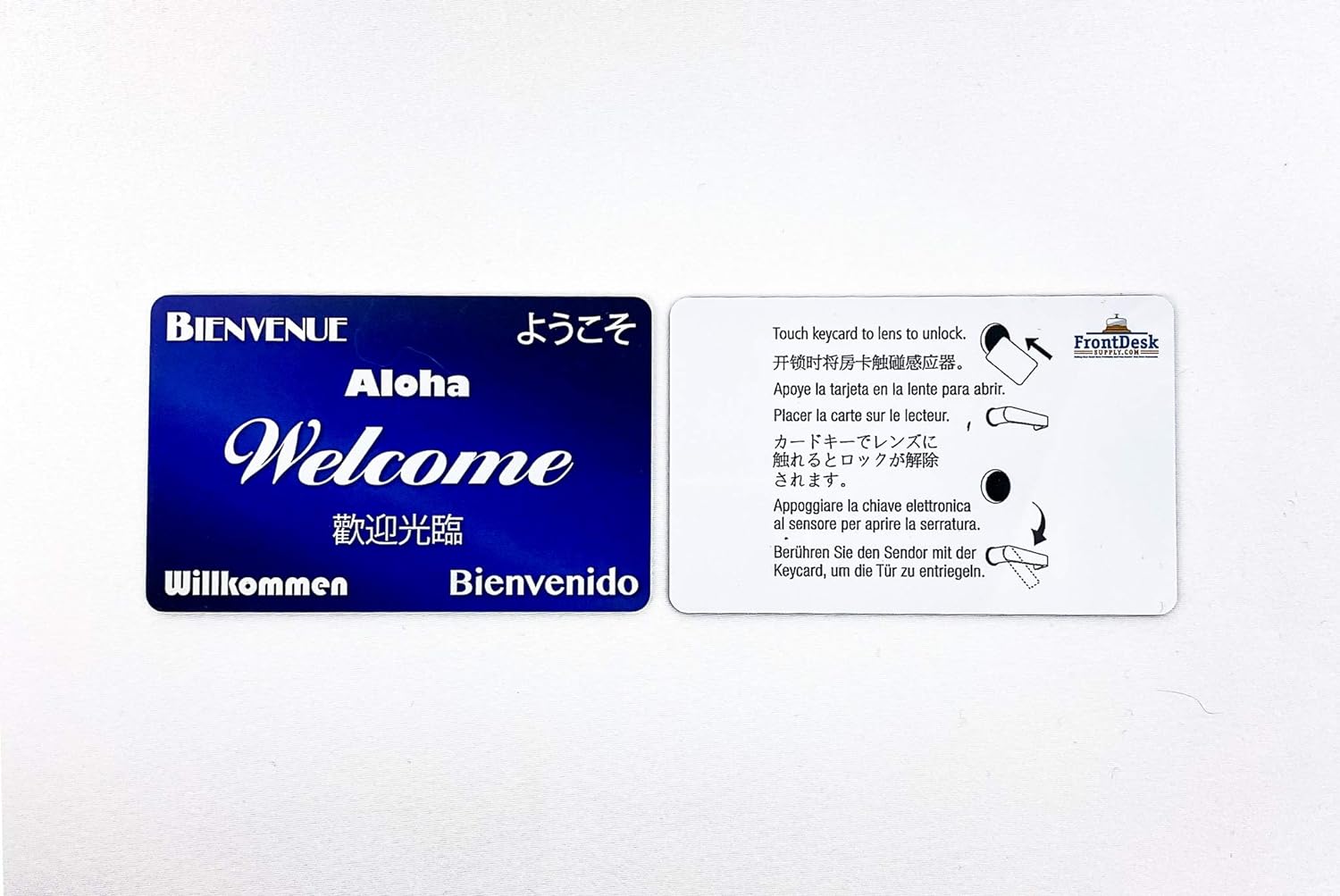 Blue RFID Hotel Key Cards (MF1k) 13.56MHz Multilingual Welcome Design (Set of 500)