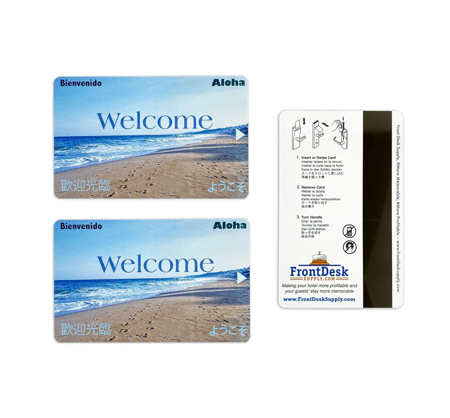 Magnetic Stripe Key Cards for Hotel and Motel - Beach Welcome Design - Multilingual (Set of 500)