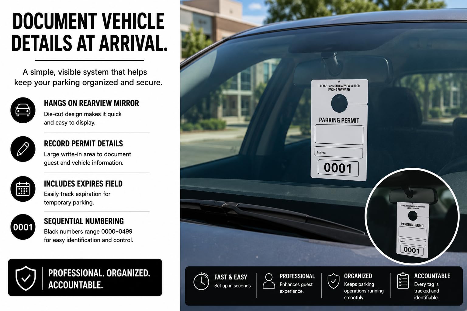 Front Desk Supply Parking Permits, Die-Cut Hanging Parking Tags, Sequentially Numbered, 1,000 Pack