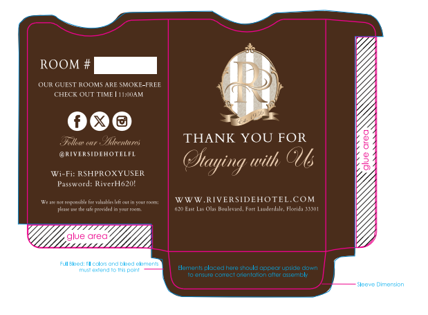 Riverside Hotel Custom Key Sleeve (1000 Key Sleeves per box / $115 per box)