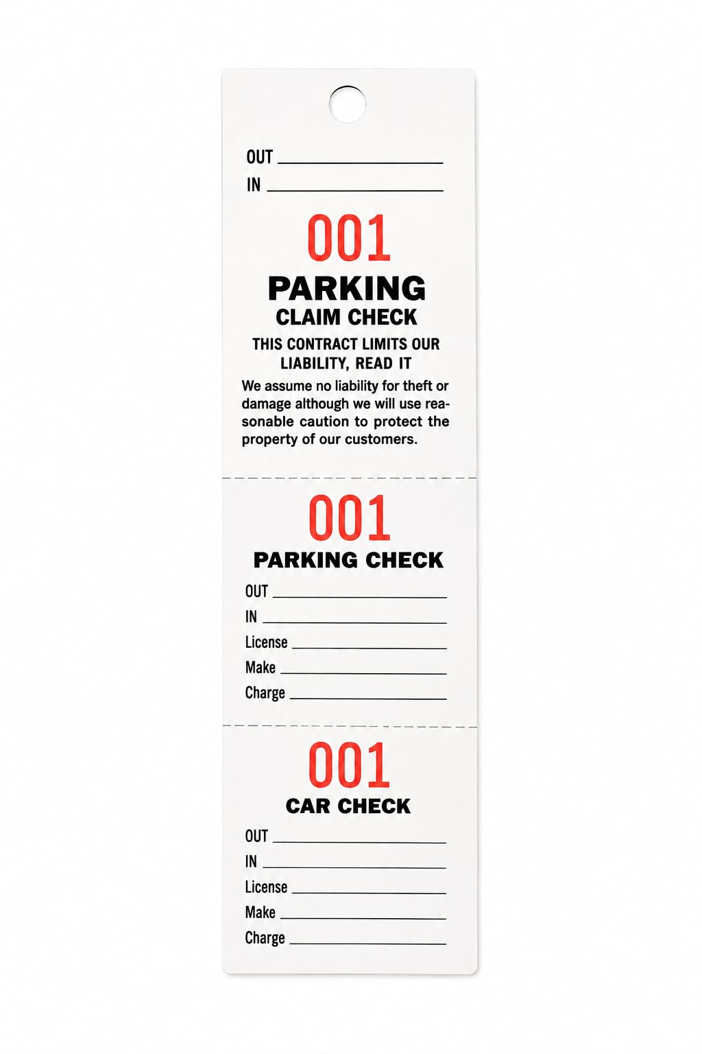 Front Desk Supply Numbered Parking Claim Checks, 3-Part Parking Tickets with Matching Numbers, 000-999, 1000 Pack