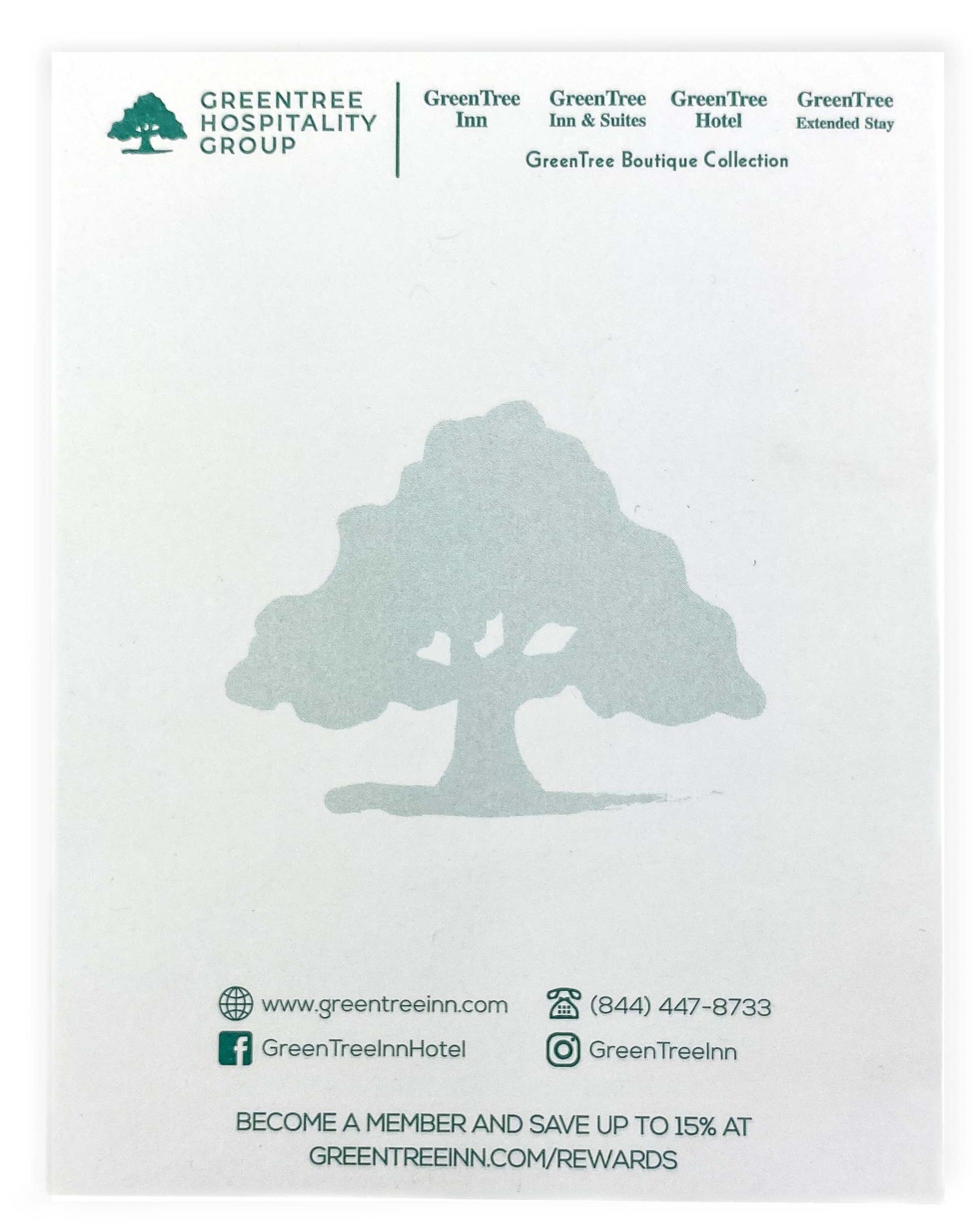 GreenTree Hospitality Custom Notepads (50 notepads per box / $11 per order of 50 notepads) - Front Desk Supply